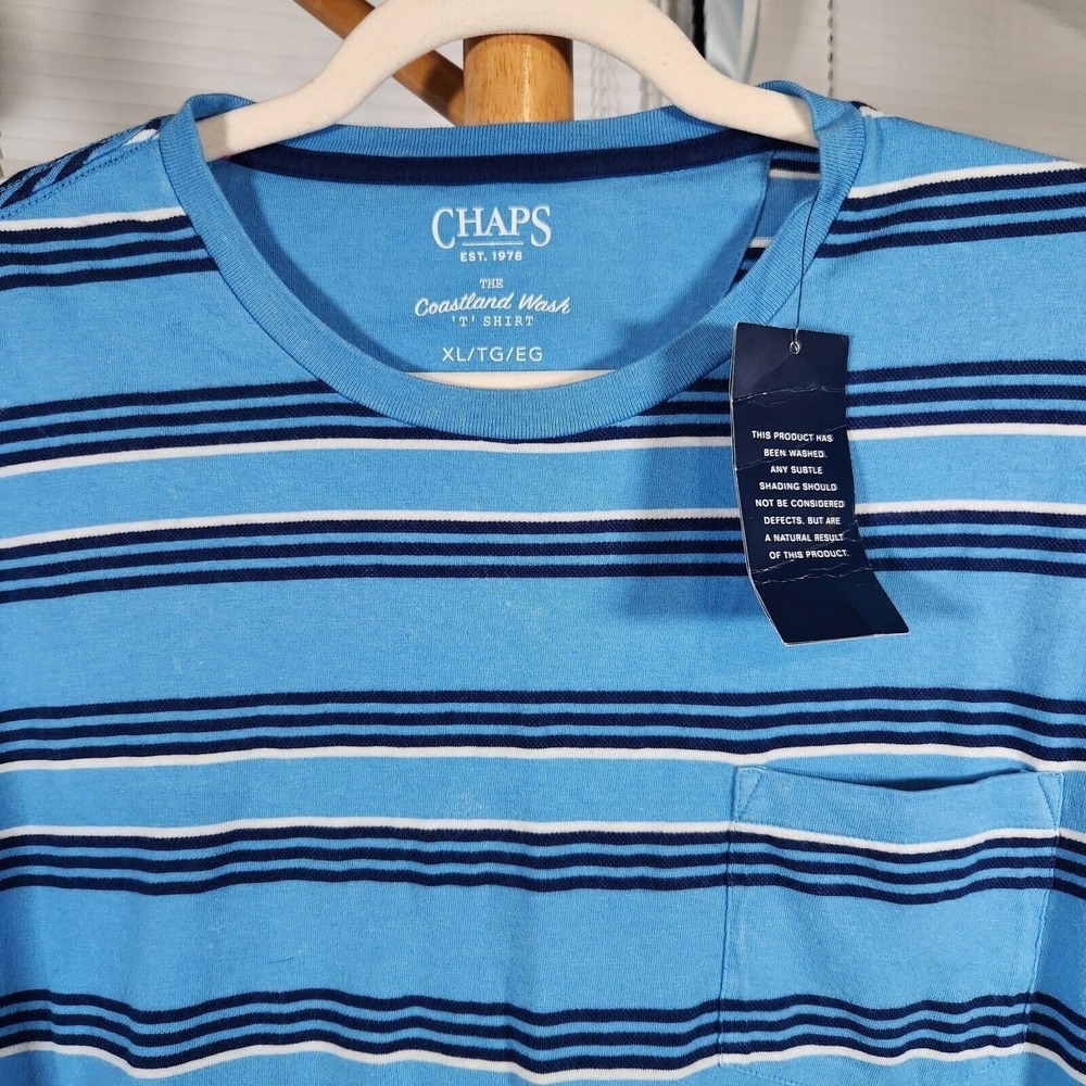 NWT Chaps by Ralph Lauren The Coastland Wash Blue Striped Pocket Tshirt $30‎ XL